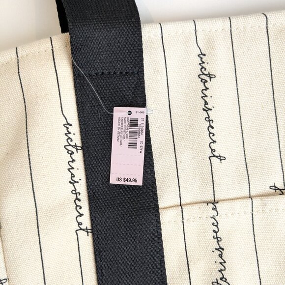 VICTORIA'S SECRET PINK LOGO STRIPED CANVAS TOTE BAG - Picture 3 of 8